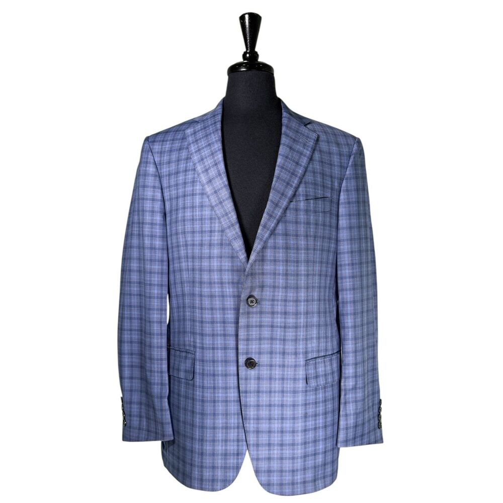 Hart Schaffner Marx Mens 42R Blue Plaid Sport Coat Blazer 2 Button Made USA